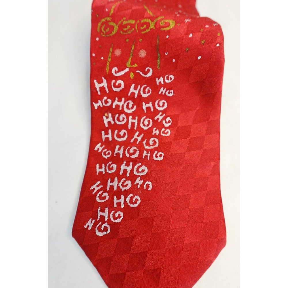 🎄Hallmark Cool Yule Christmas Tie Red Silk Santa Sleigh Ho‎ Ho Ho Novelty